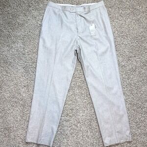 Stacy Adams Mens 44W 32 Silver Linen Rayon Flat Front Dress Pants Slacks NWT